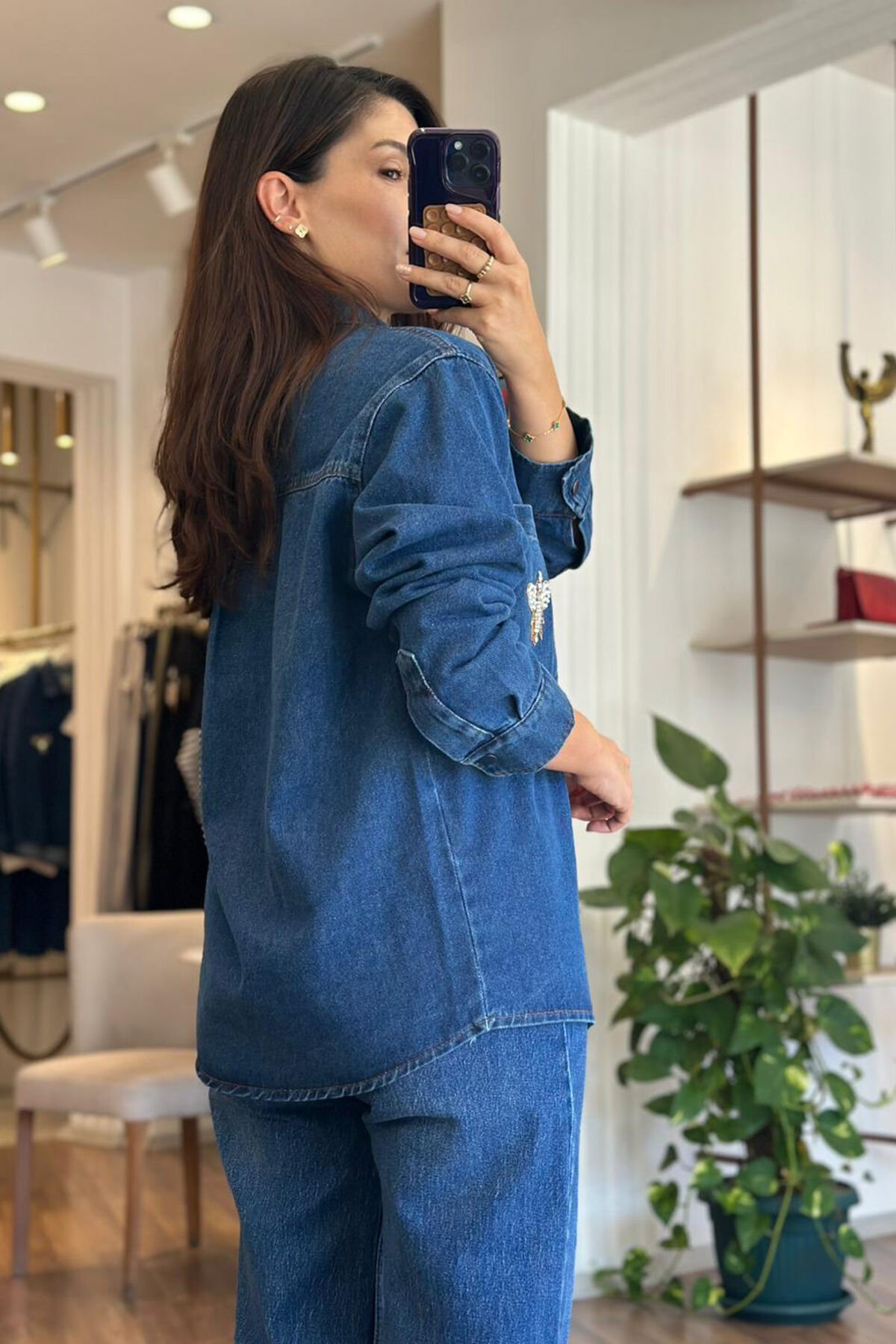 Bclub Taş ve Boncuk İşlemeli Kot Ceket/Gömlek (DEĞİŞİM VE İADE YOKTUR)