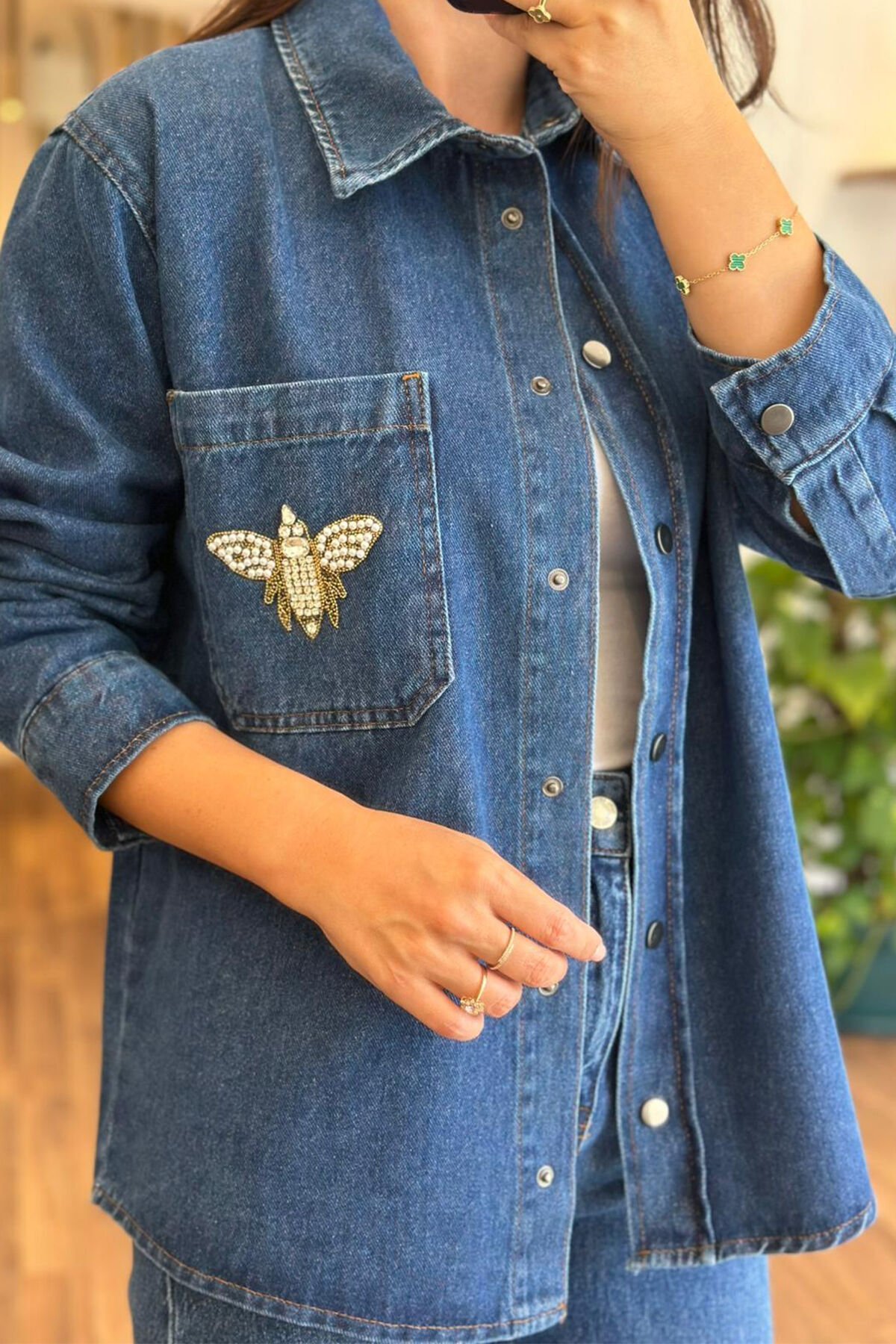 Bclub Taş ve Boncuk İşlemeli Kot Ceket/Gömlek (DEĞİŞİM VE İADE YOKTUR)