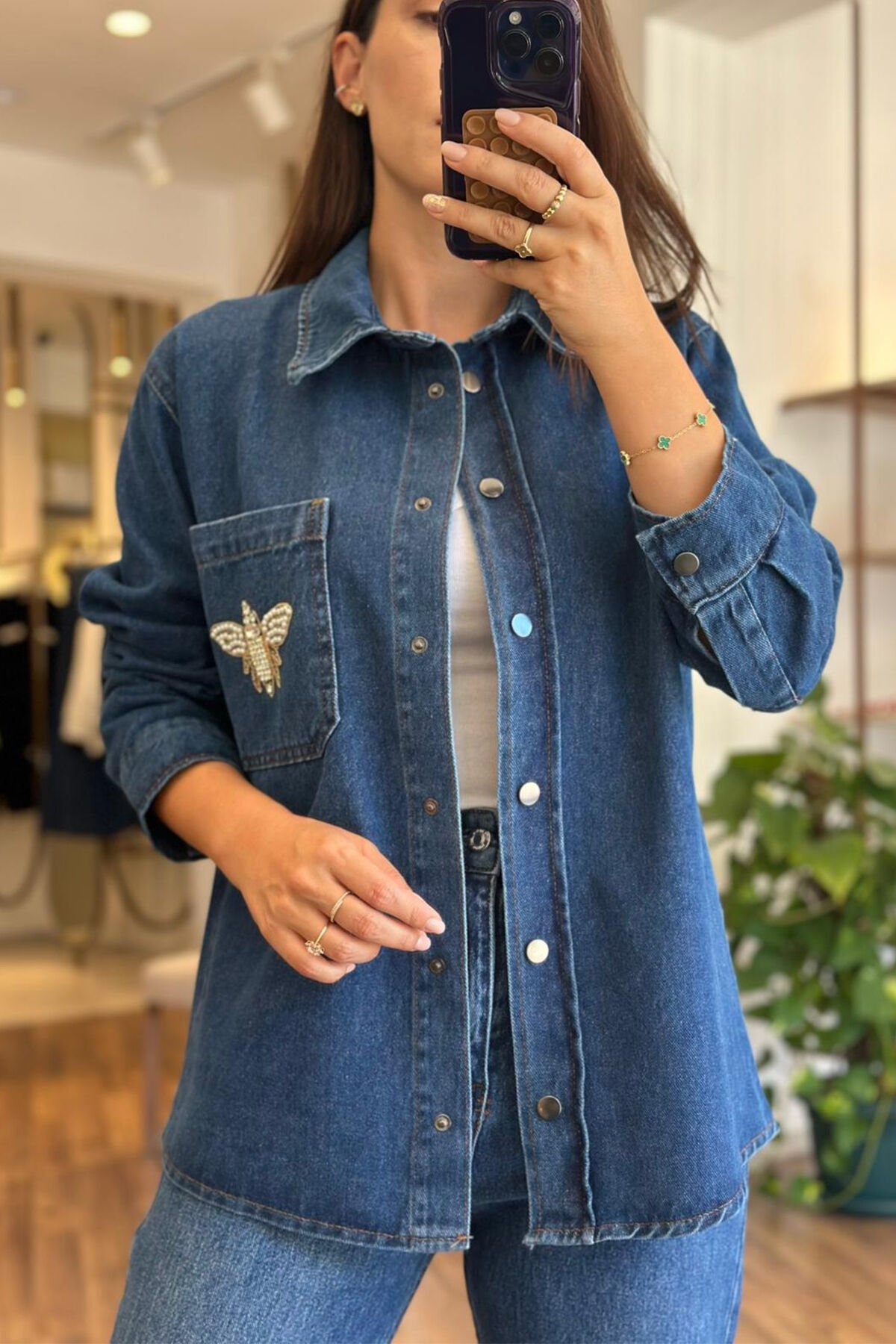 Bclub Taş ve Boncuk İşlemeli Kot Ceket/Gömlek (DEĞİŞİM VE İADE YOKTUR)