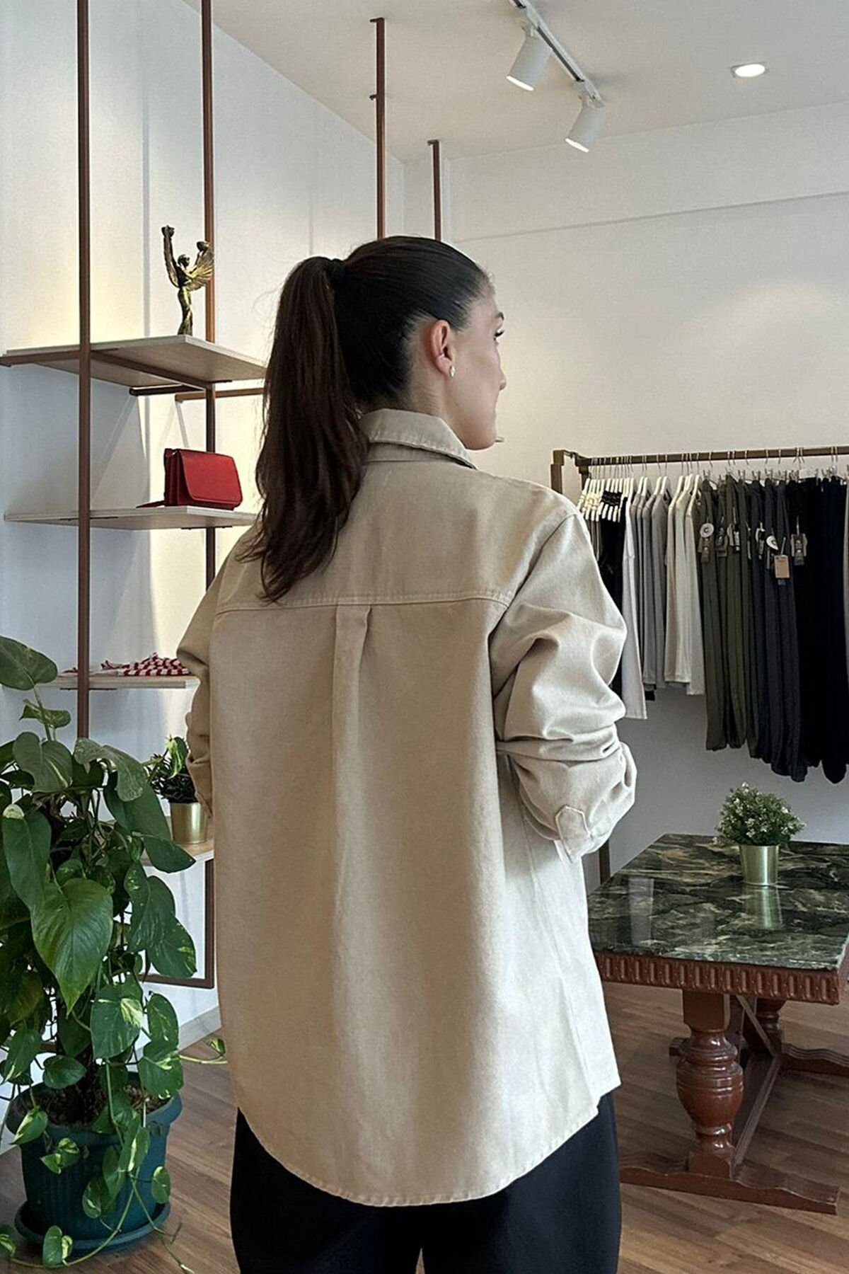 Krem Rengi Bclub Taş ve Boncuk İşlemeli Kot Ceket/Gömlek