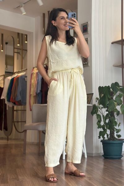 Sarı Tensel Kumaş Alt Üst Takım