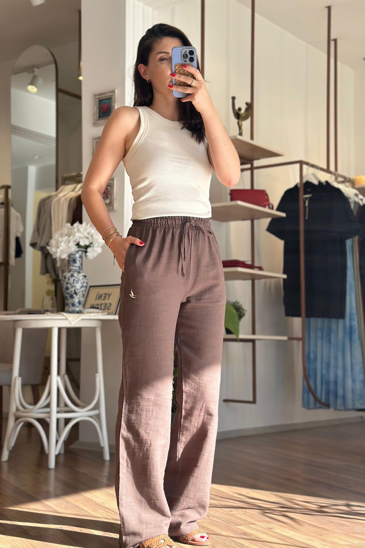 Kahve Beli Lastikli Pamuklu BClub Bol Baça Pantolon