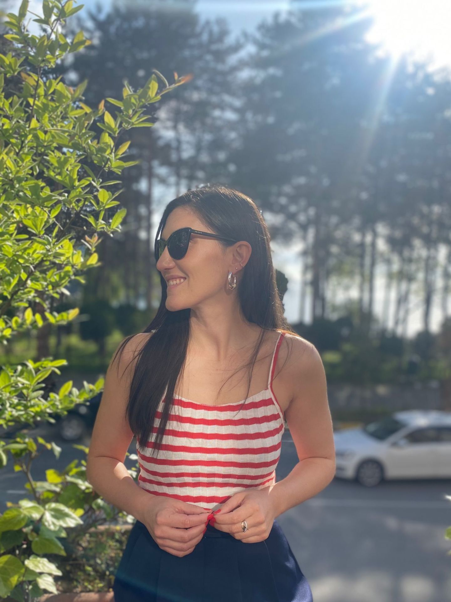 Kırmızı Beyaz Çizgili İnce Askılı Triko Crop (Değişim ve İade Yoktur)