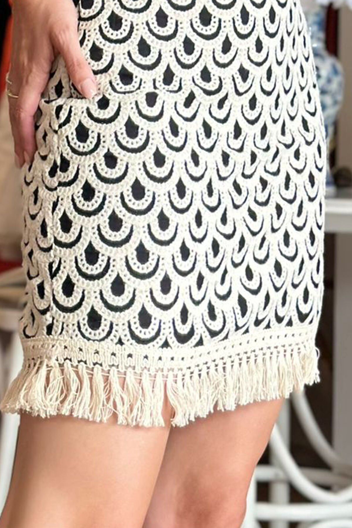 Desenli Kroşe Mini Etek  (Değişim ve İade Yoktur)