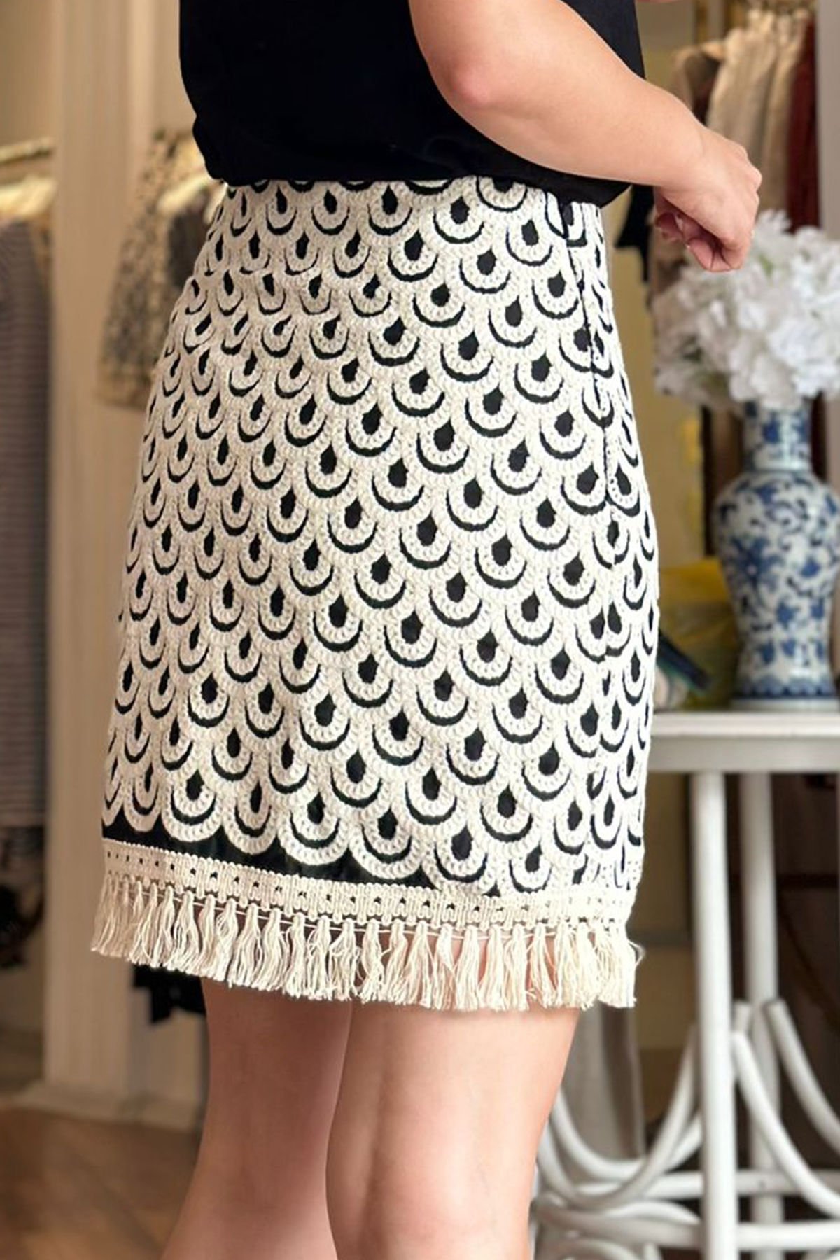 Desenli Kroşe Mini Etek  (Değişim ve İade Yoktur)