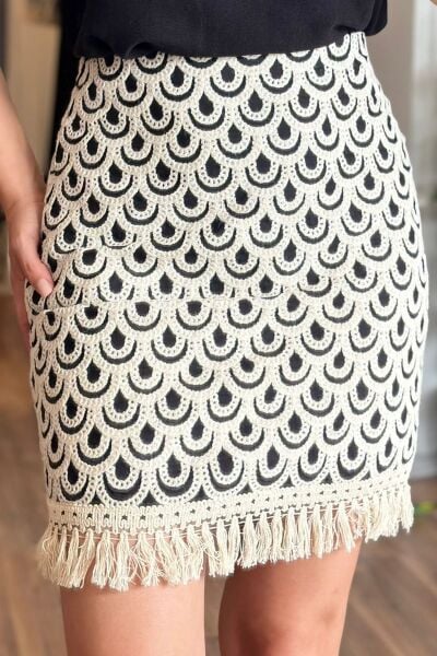 Desenli Kroşe Mini Etek  (Değişim ve İade Yoktur)