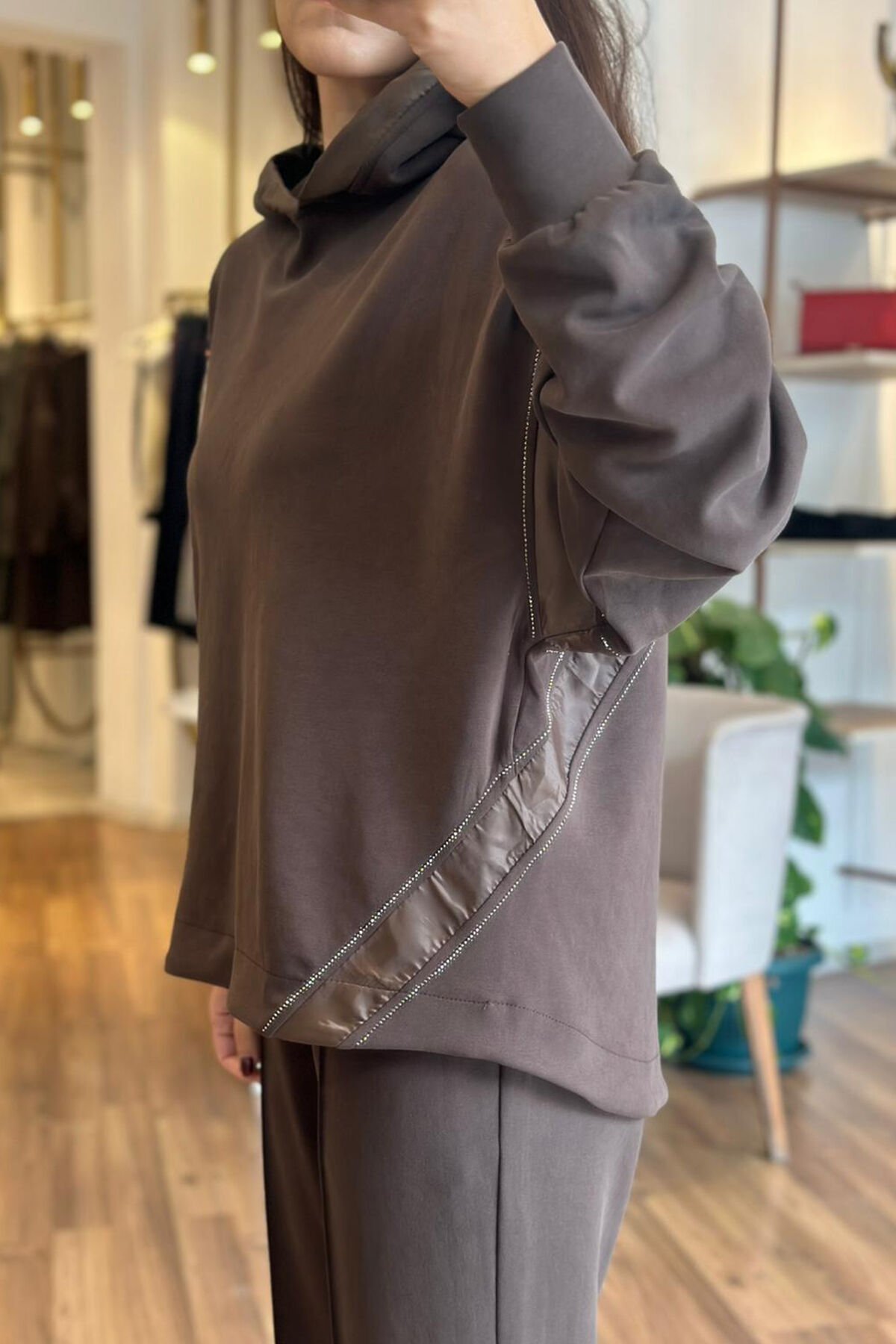 Bclub Kahverengi Kapşonlu Modal Alt-Üst Eşofman Takımı