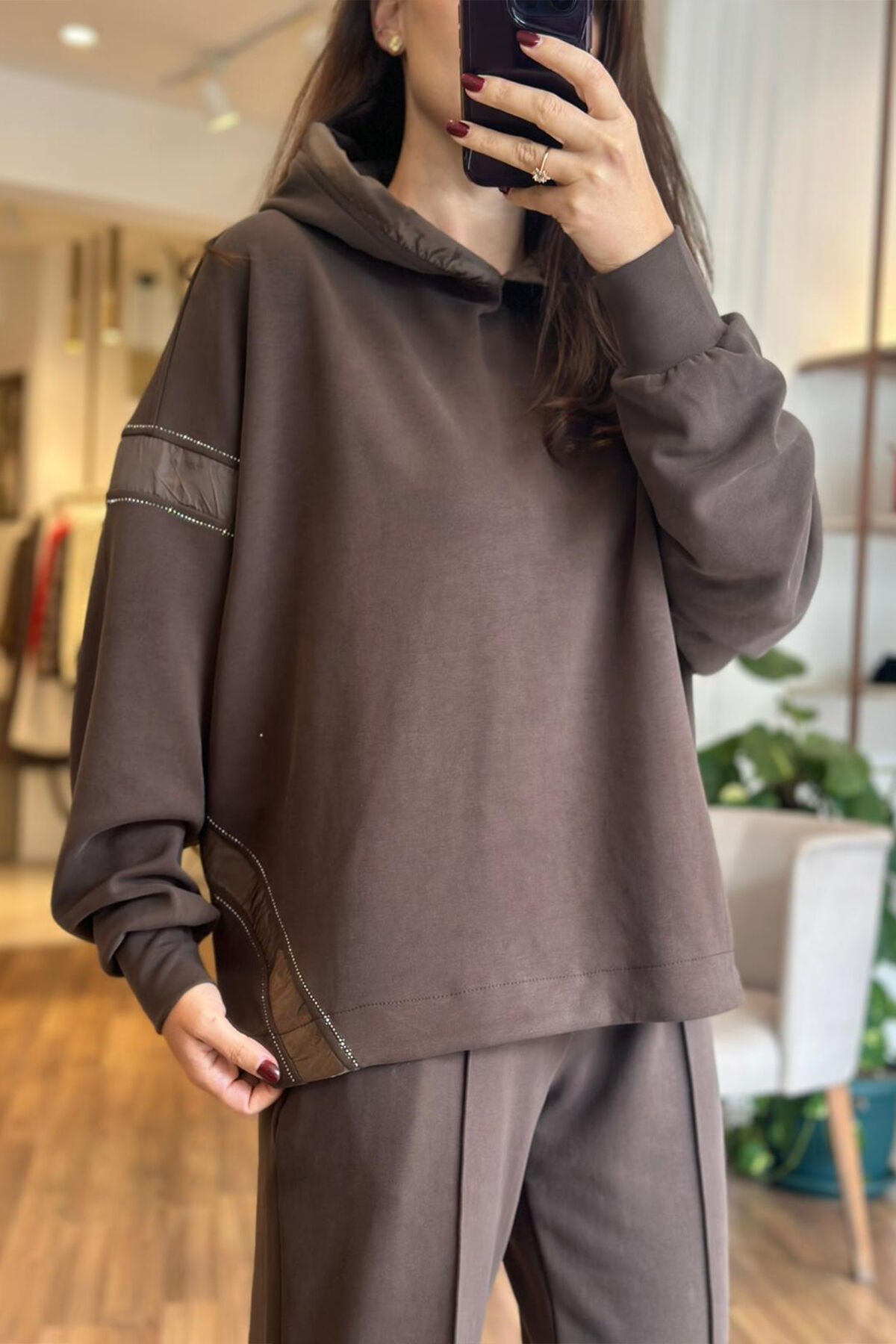 Bclub Kahverengi Kapşonlu Modal Alt-Üst Eşofman Takımı