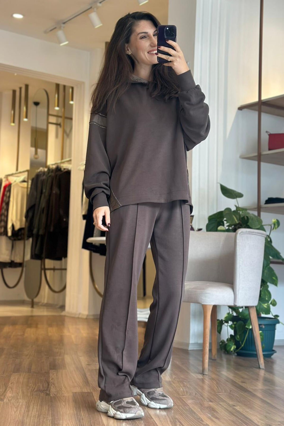 Bclub Kahverengi Kapşonlu Modal Alt-Üst Eşofman Takımı