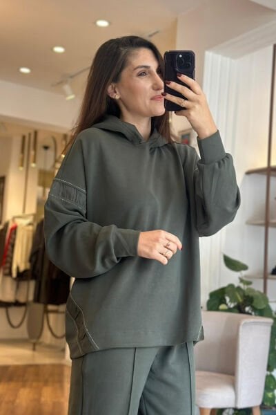 Bclub  Haki Kapşonlu Modal Alt-Üst Eşofman Takımı