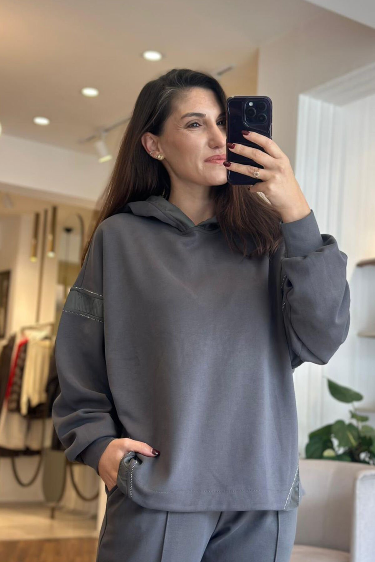 Bclub Füme Kapşonlu Modal Alt-Üst Eşofman Takımı