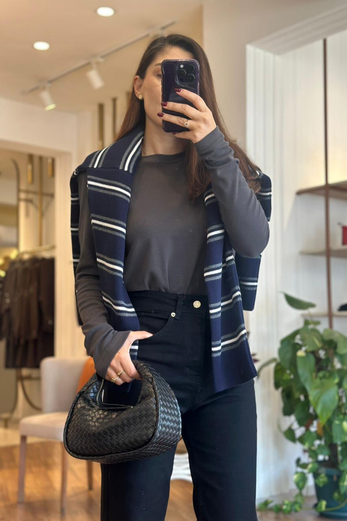 Füme Bisiklet Yaka Uzun Kollu Pamuklu Basic T-shirt