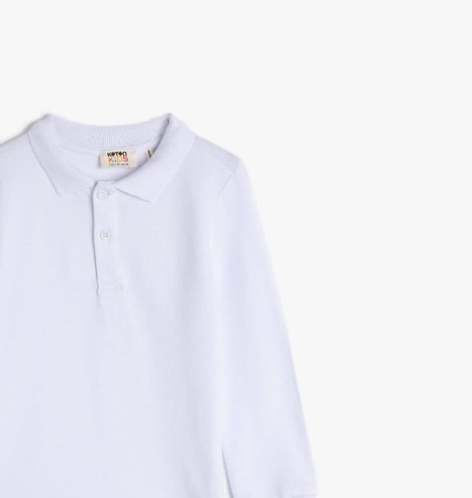 Beyaz Polo Yaka Uzun Kollu Çocuk Tshirt (Değişim ve İade Yoktur)