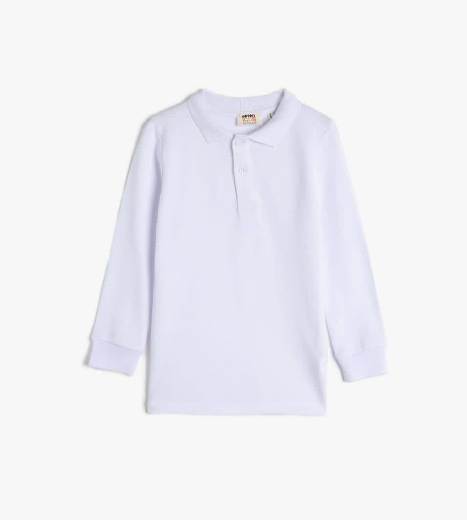 Beyaz Polo Yaka Uzun Kollu Çocuk Tshirt (Değişim ve İade Yoktur)