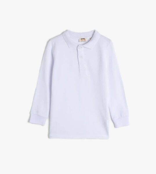 Beyaz Polo Yaka Uzun Kollu Çocuk Tshirt (Değişim ve İade Yoktur)