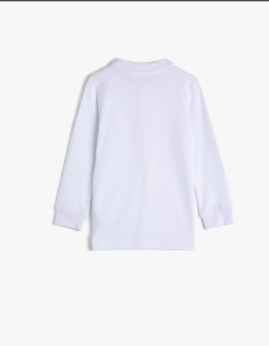 Beyaz Polo Yaka Uzun Kollu Çocuk Tshirt (Değişim ve İade Yoktur)