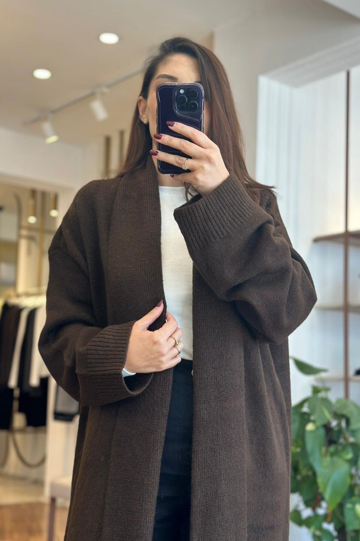 Acı Kahve Maxi Boy Triko Hırka