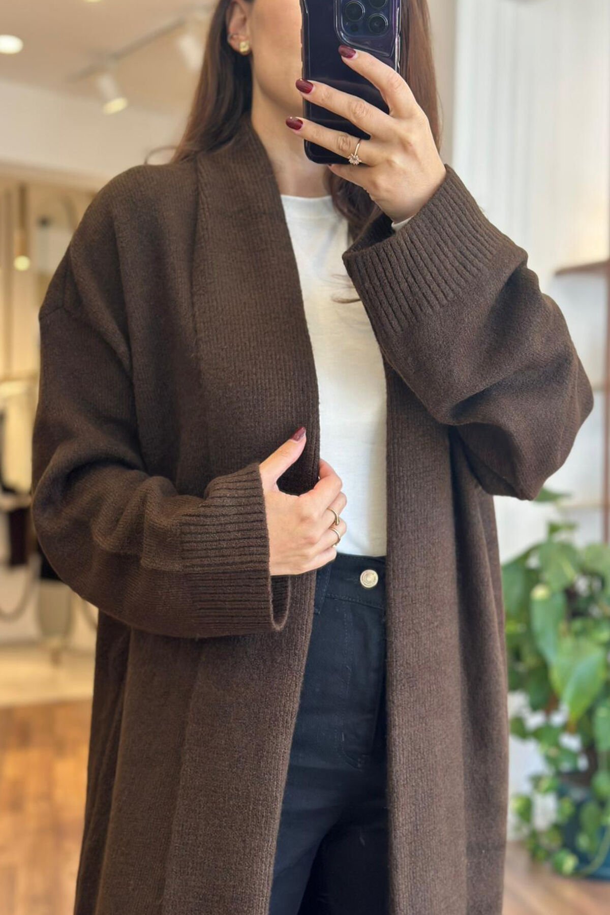 Acı Kahve Maxi Boy Triko Hırka