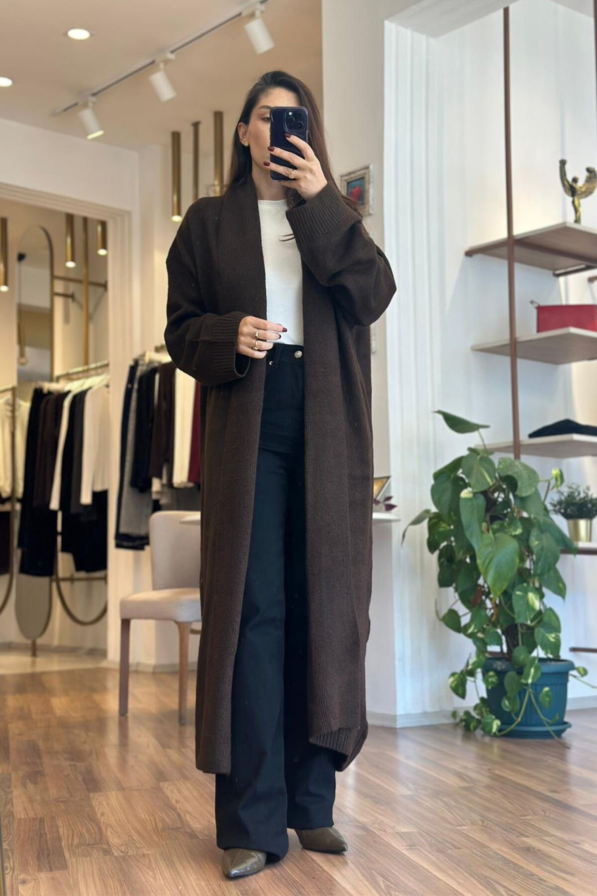 Acı Kahve Maxi Boy Triko Hırka