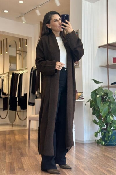 Acı Kahve Maxi Boy Triko Hırka