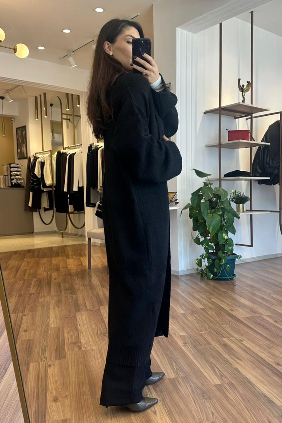 Siyah Maxi Boy Triko Hırka