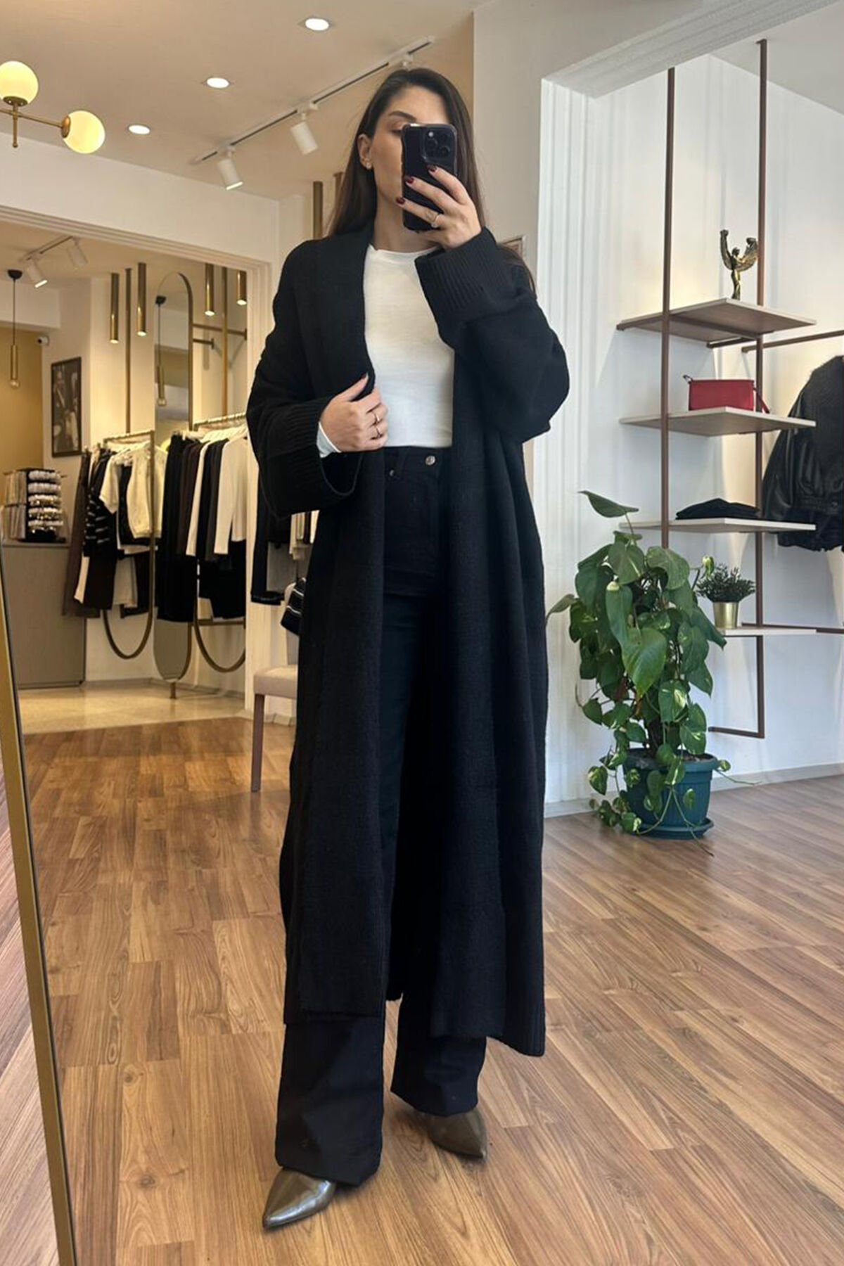 Siyah Maxi Boy Triko Hırka