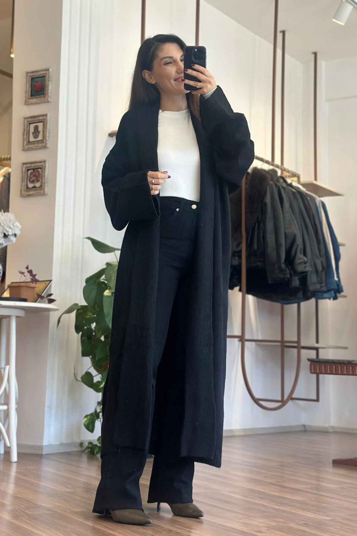 Siyah Maxi Boy Triko Hırka