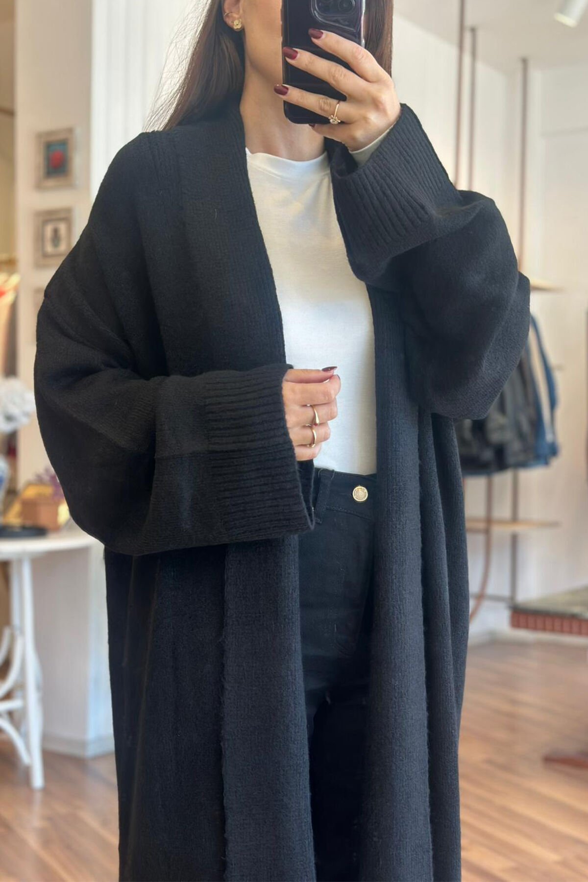 Siyah Maxi Boy Triko Hırka