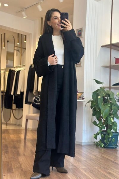 Siyah Maxi Boy Triko Hırka