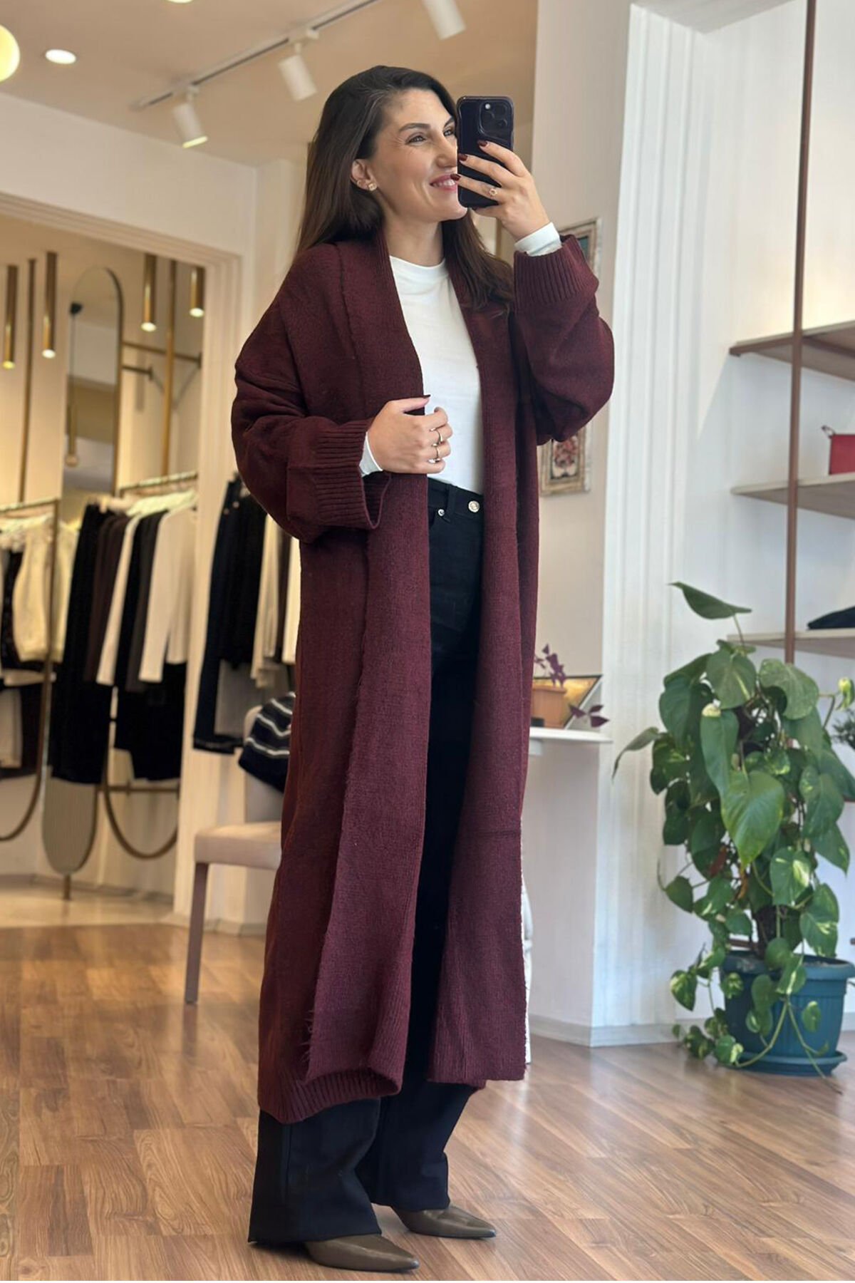 Bordo Maxi Boy Triko Hırka