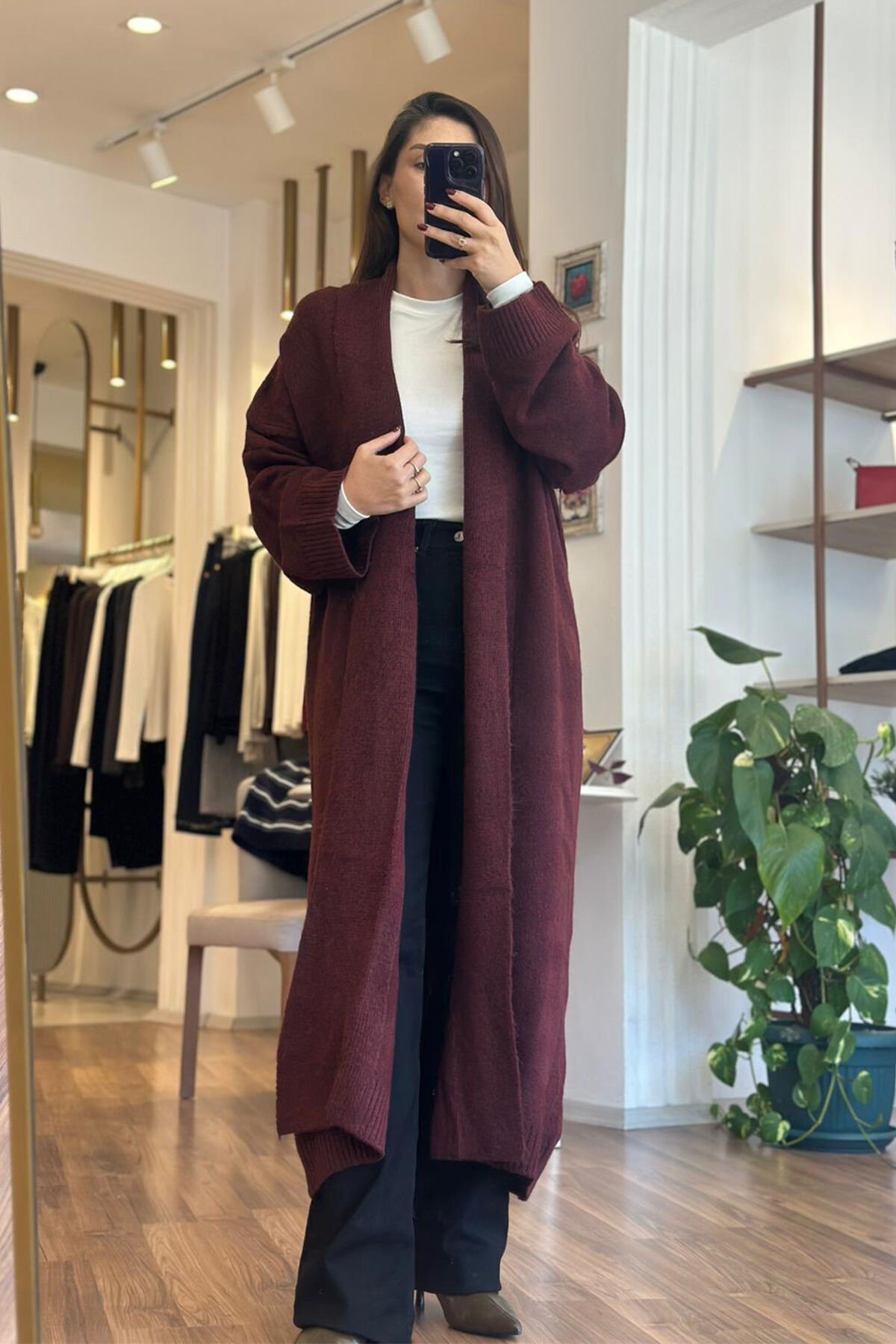 Bordo Maxi Boy Triko Hırka