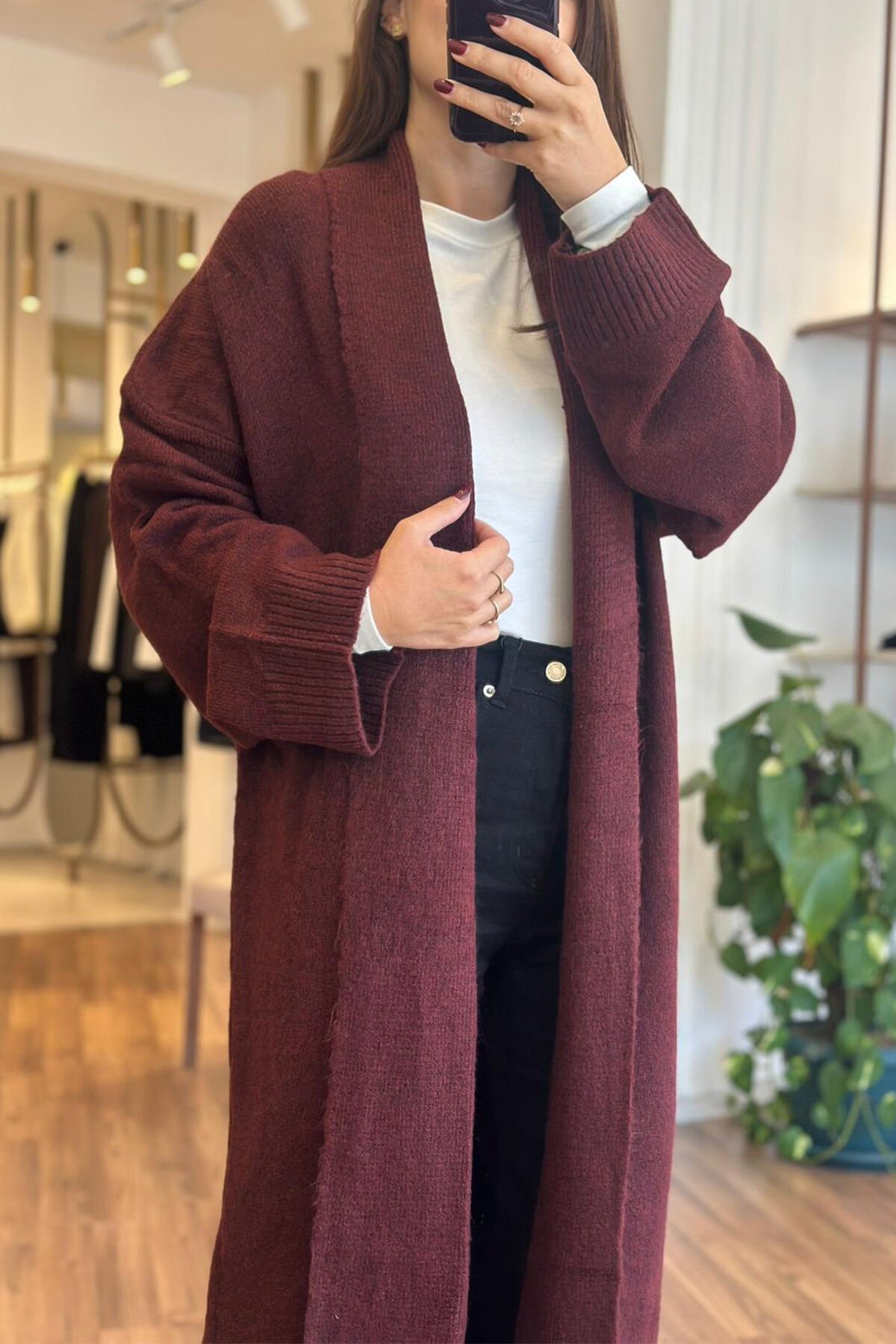 Bordo Maxi Boy Triko Hırka