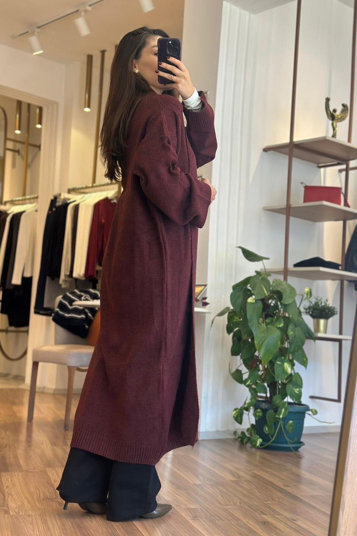 Bordo Maxi Boy Triko Hırka