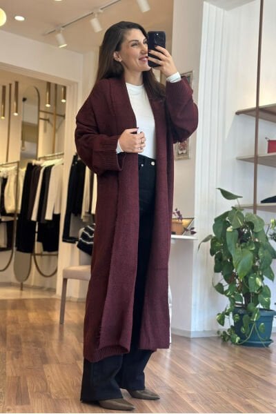 Bordo Maxi Boy Triko Hırka