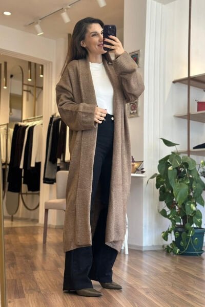 Sütlü Kahve Maxi Boy Triko Hırka