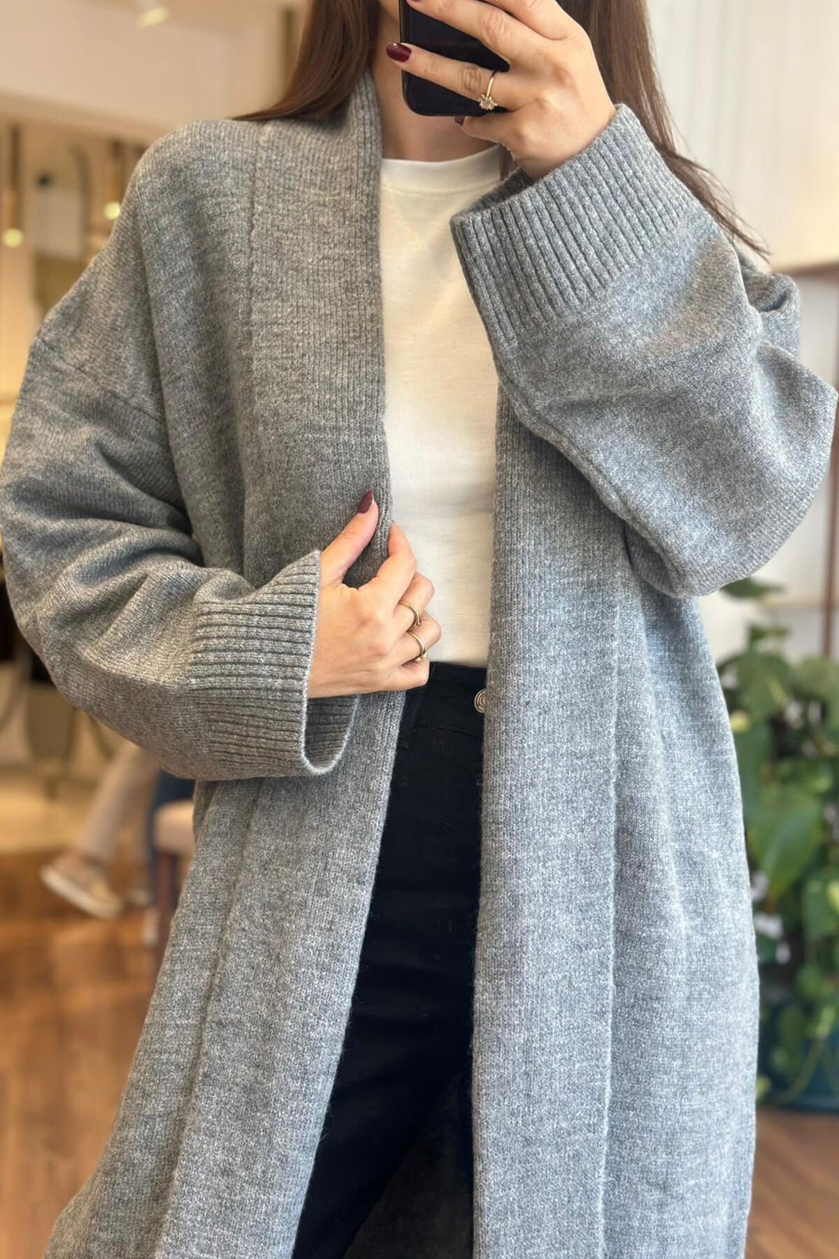 Gri Maxi Boy Triko Hırka