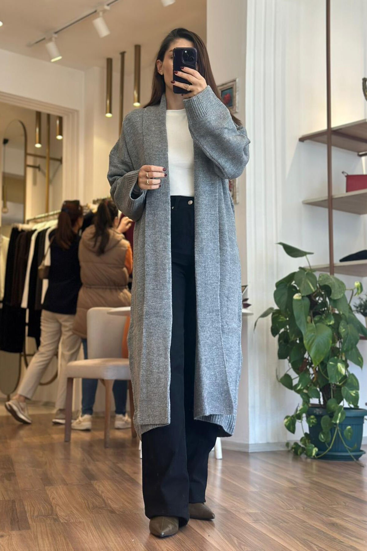 Gri Maxi Boy Triko Hırka