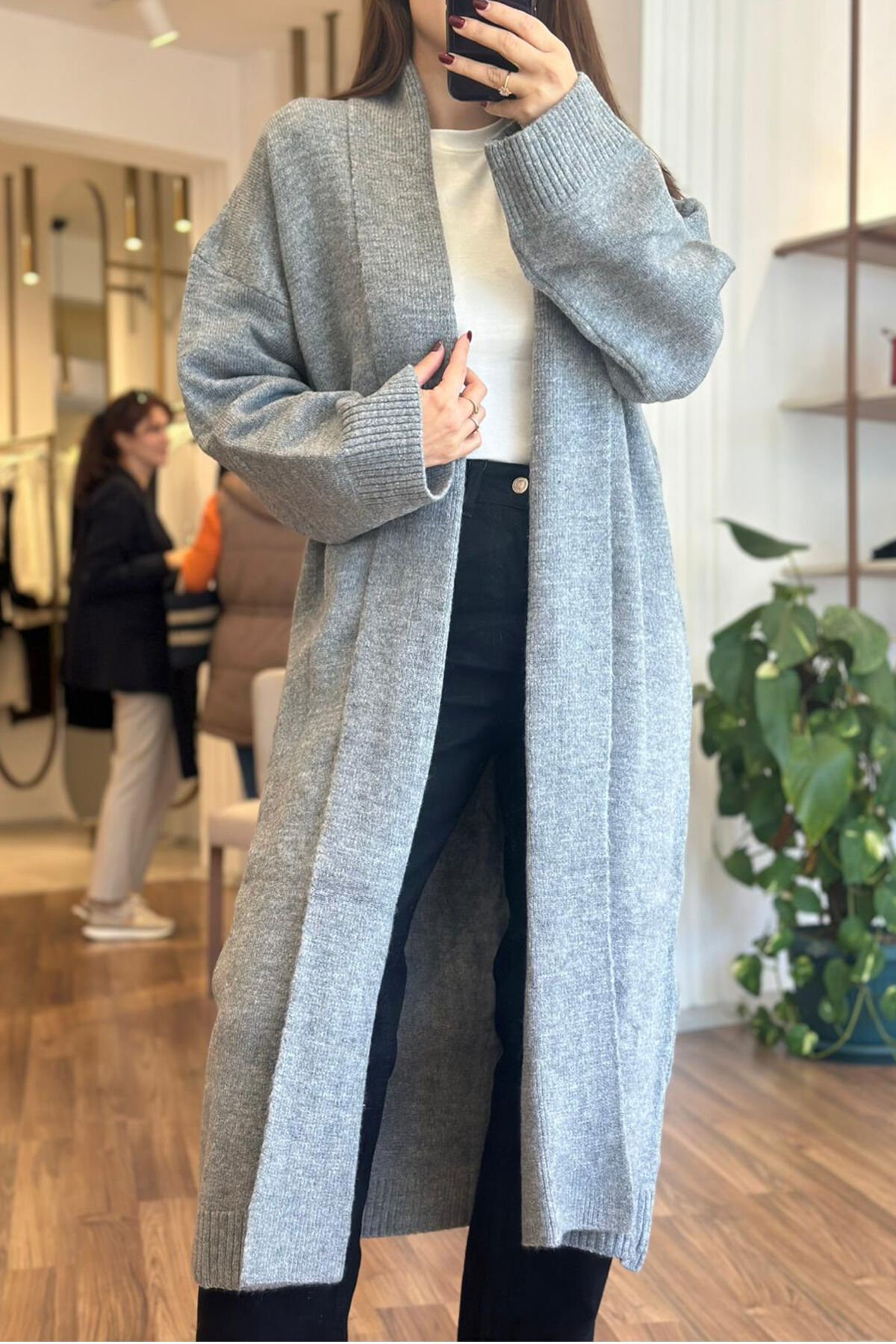 Gri Maxi Boy Triko Hırka