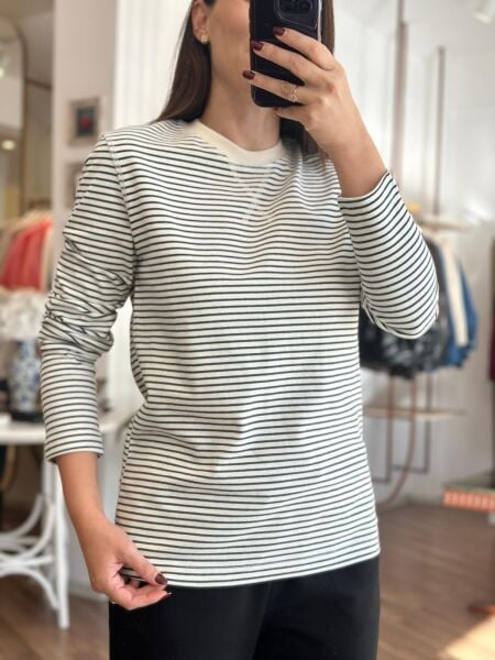 Massi Siyah Çizgili Uzun Kollu Pamuklu T-shirt