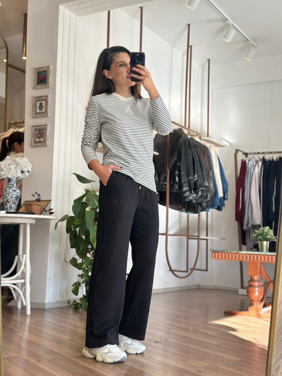 Massi Siyah Çizgili Uzun Kollu Pamuklu T-shirt