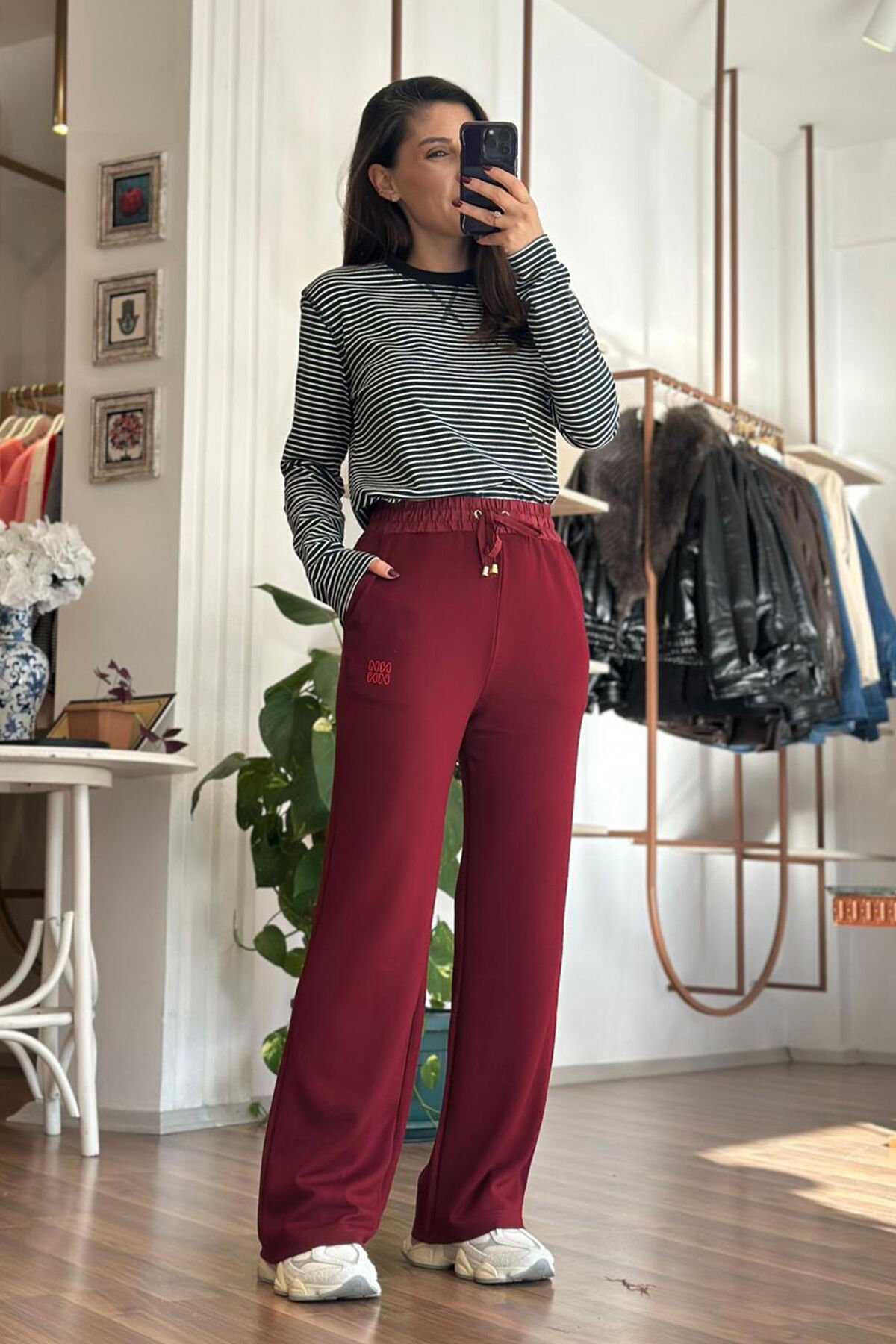 Massi Lacivert Çizgili Uzun Kollu Pamuklu T-shirt