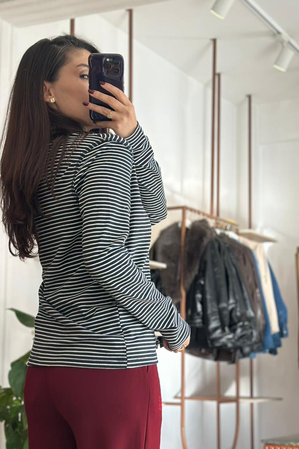 Massi Lacivert Çizgili Uzun Kollu Pamuklu T-shirt