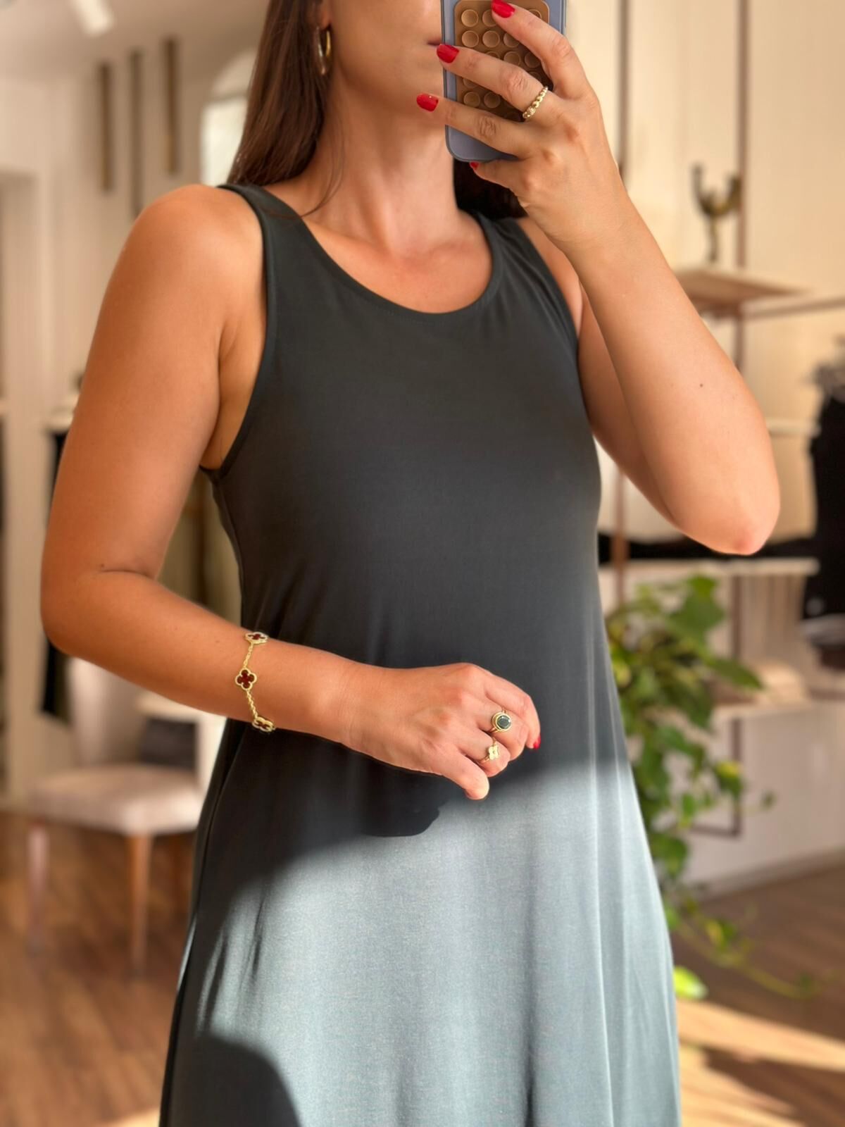 Petrol Yeşili Kalın Askılı Modal Kumaş Midi Boy Elbise