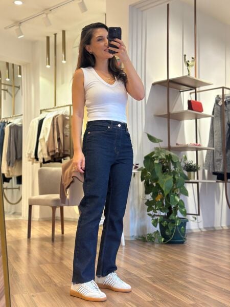 Lacivert Likralı Boyfit Jean