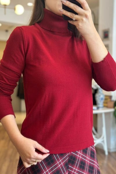 Kırmızı Standart Beden Balıkçı Triko