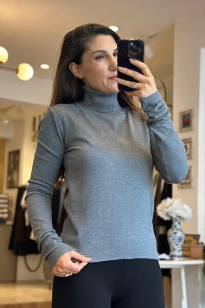 Gri Standart Beden Balıkçı Triko