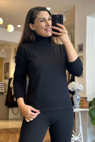 Siyah Standart Beden Balıkçı Triko