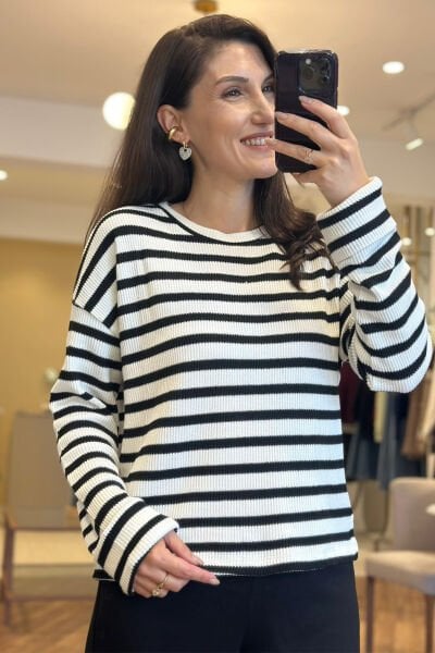Stradi Çizgili Merserize Bluz