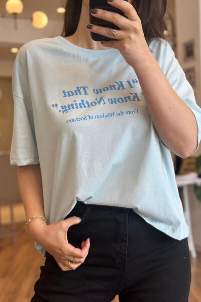 Mavi Bisiklet Yaka Baskılı T-Shirt