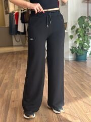 Siyah Alo Beli Lastikli Bol Paça Eşofman Altı